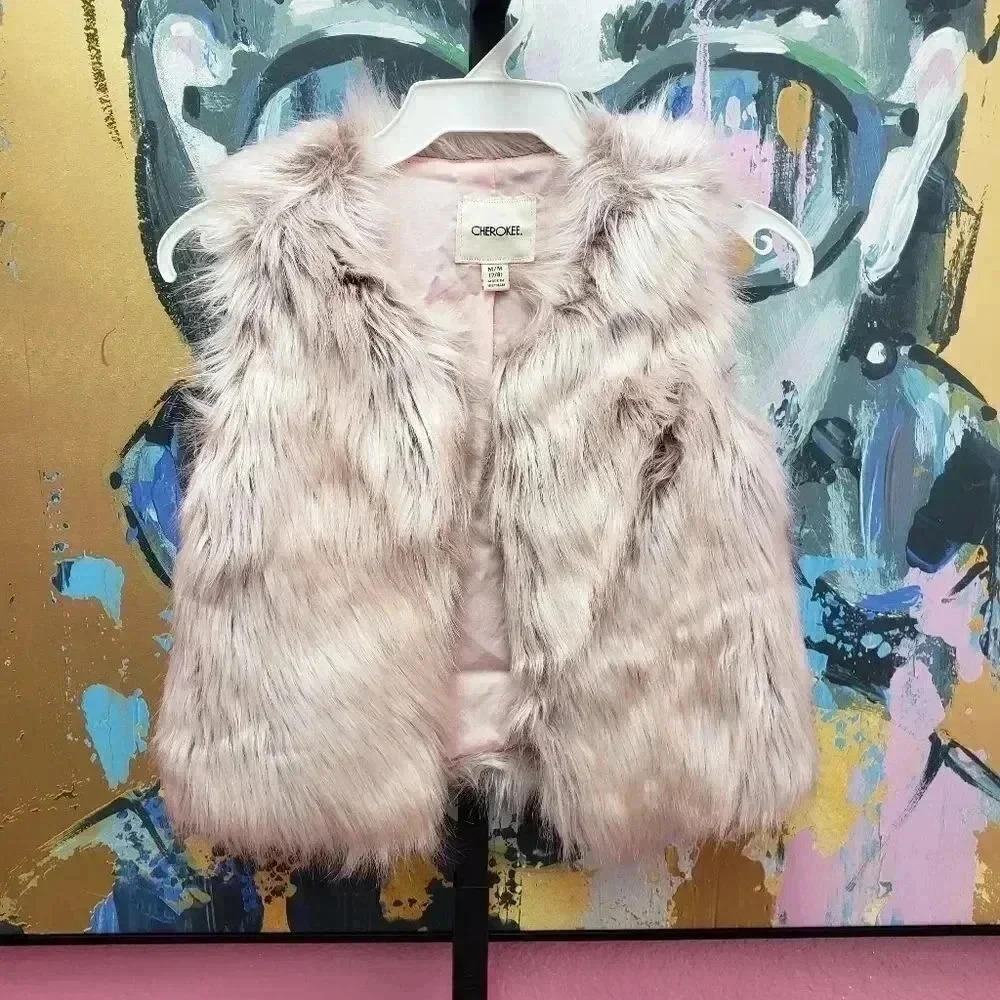 Cherokee Faux Fur Vest Pink Girls Size M